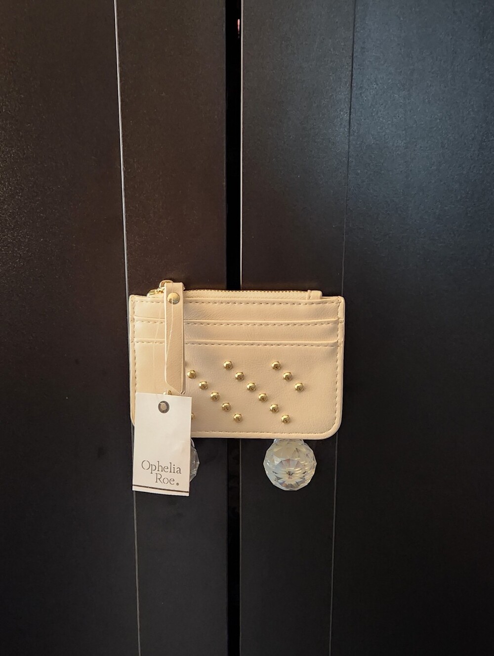 Ophelia Roe-Cream Card Holder With Gold Studs